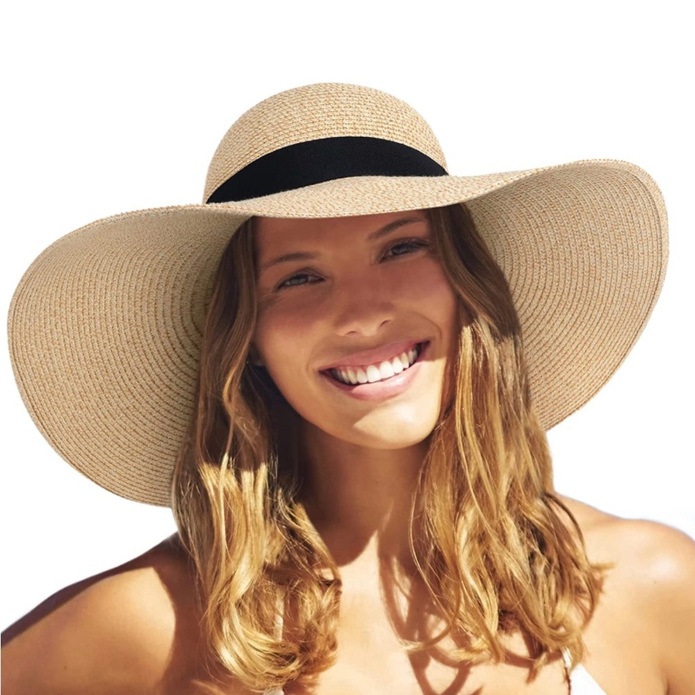 FURTALK  Womens Sun Straw Hat Wide Brim UPF 50. SZ MEDIUM